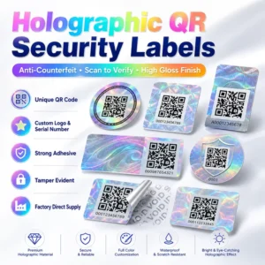 Variable Serial QR Hologram Security Stickers Waterproof Tamper-Evident Seals for Product Packaging