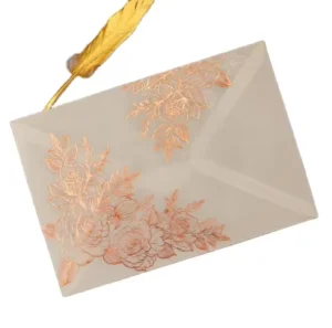 Vellum Paper Envelopes with Rose Gold Foil and Silver Floral Design, 13.5 x 19.5 cm / 7.67 x 5.3 in, for Wedding Invitations, Graduation, and Photos
