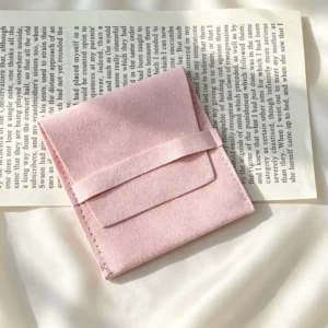 Velvet Jewelry Envelope Pouch with Flap and Matching Holding Band Suede-like Soft Surface