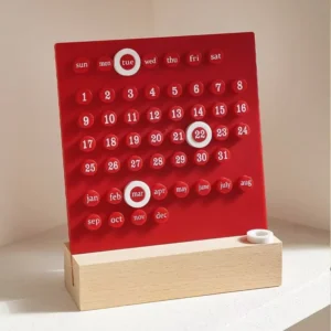 Vintage Acrylic Perpetual Calendar Stand with Month Week Date DIY Ring for Desk Office Home Red