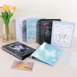Vintage Butterfly A5 Student Photo Album with Detachable Smooth Rings and Card Holder