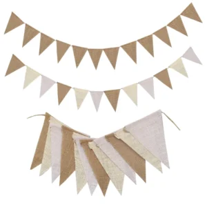 Vintage DIY Burlap Lace Banner 3.6 m 12 Flags for Wedding Baby Shower Birthday Custom Color Pennant