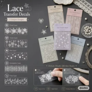 Vintage Lace Floral Heart Star Geometric Vine Eco-Friendly PVC UV-Printed Clear Transfer Stickers Easy Peel Reusable