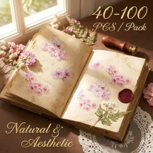Vintage Natural Flower Stickers for Scrapbooking, 40-Piece Transparent PET Botanical Floral Decals for Journaling DIY