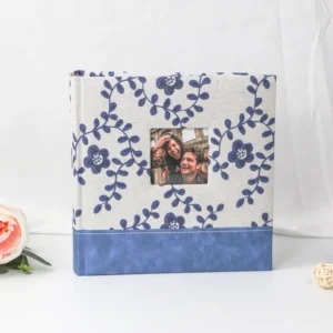Vintage PU Leather Fabric Splicing Photo Album with Window for 200 4×6 Photos for Family