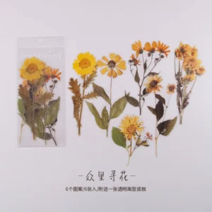 Vintage Plant PET Stickers with Flowers Wheat Fields and Ferns Large Size Collage Stickers 6-Pack