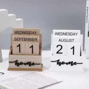Vintage Wooden Perpetual Calendar Desktop Decor and Photography Prop
