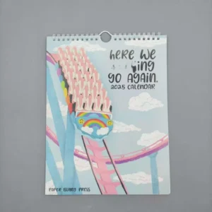 Wall Calendar with Roller Coaster Art, Spiral-Bound, “Here We Go Again”