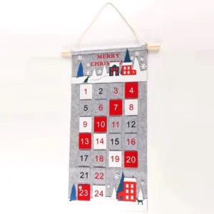 Wall-Hanging Felt Fabric Christmas Advent Countdown Calendar with Pockets for Small Gifts