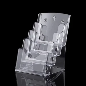 Wall-Mounted 4-Tier A4 Transparent Acrylic Sign Holder for Booklets, Pamphlets, Leaflets, Brochures, Magazines, and Flyers