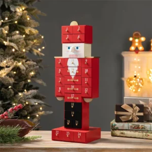 Walnut Soldier Wooden Christmas Advent Calendar House with 24 Drawers Nutcracker Countdown Calendars for Christmas