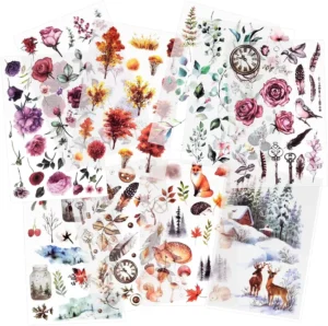 Watercolor Birds and Flowers Stickers Set for Scrapbooking DIY Arts and Crafts