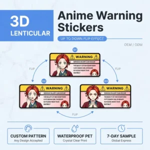 Waterproof 15*7 CM PET Cartoon 3D Lenticular Anime Motion Sparkle Warning UV-Printed Car Stickers