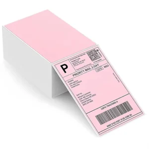Waterproof 4×6 Pink Fanfold Thermal Labels Self-Adhesive Barcode Stickers for A6 Shipping and Address Labels