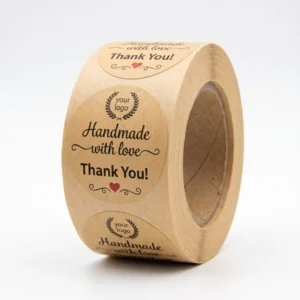 Waterproof Adhesive Roll Custom Logo Thank You Merci Envelope Gift Packaging Sealing Label White Paper