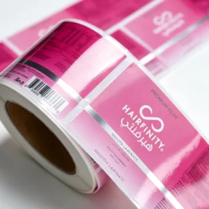 Waterproof Clear Vinyl Roll Labels with Custom Logo, Hot Stamping, and Permanent Adhesive for Cosmetic and Drink Packaging