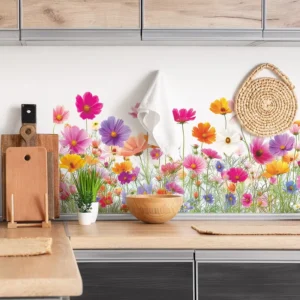 Waterproof Colorful Flower Wallpaper Self-Adhesive Wall Sticker for Kitchen and Bathroom