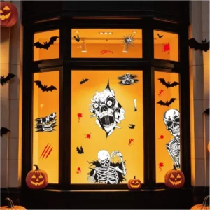 Waterproof Eco-Friendly Halloween Static Window Decals Reusable UV Printed Window Clings Pumpkin Ghost Bat Stickers