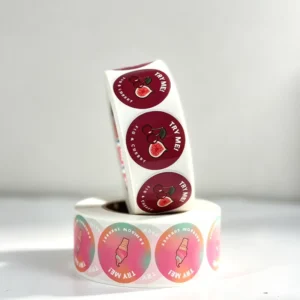 Waterproof Glossy Vinyl Adhesive Sticker Rolls Custom Logo Shapes CMYK Color for Craft and Commodity Packaging