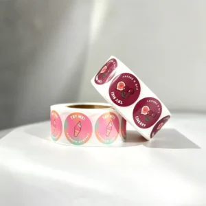 Waterproof Glossy Vinyl Adhesive Sticker Rolls with Custom Logo Shapes and CMYK Color