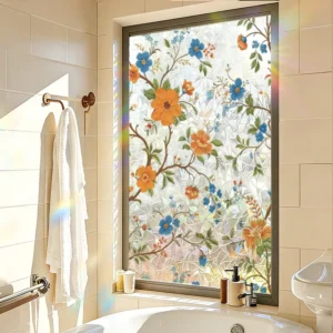 Waterproof Self-Adhesive PVC Floral Wall Sticker Removable Peel-and-Stick Window Film for Kitchen Bathroom Bedroom Door