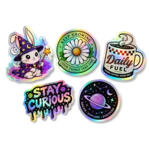 Waterproof Vinyl Holographic Custom Logo Glitter Laser Rainbow Die-Cut Label Sticker