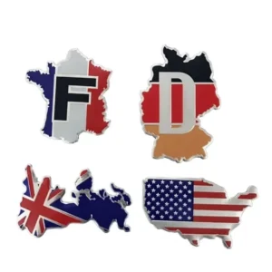 Weatherproof 3D Metal National Flag Map Car Emblem with Strong Adhesive