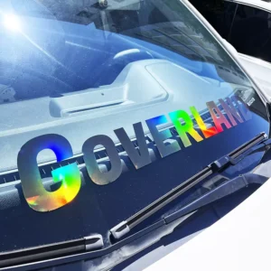 Weatherproof Custom Black Holographic Rainbow Effect Die Cut Logo Vinyl Car Stickers Transfer Oil Slick Car Windshield Banner