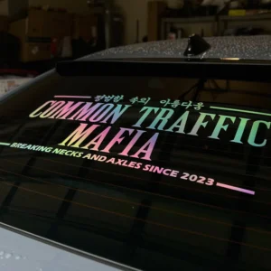 Weatherproof UV Resistant High Resolution Custom Holographic Rainbow Effect Rear Windshield Banner Car Window Stickers Die Cut