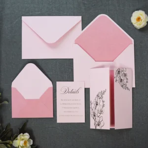 Wedding Invitation Suite Blush Pink Gold Foil Orchid Invite With Lined Envelope and Detail Cards