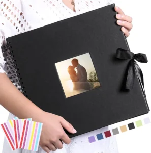 Wedding Scrapbook 60 Black Pages DIY Craft Photo Album Kraft Cover for Baby and Anniversary