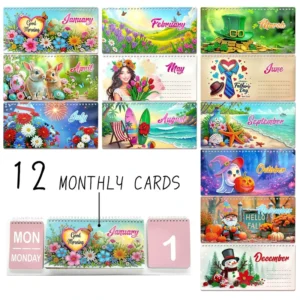Week Month Theme Design 5D DIY Diamond Painting Calendar Kit Flip-Page 3-Section All-Years Calendar Book