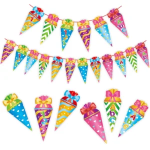 Welcome Back to School Schultute Banner Classroom Decorations Garland Sugar Cone Bunting for First Day of School Party Supplies