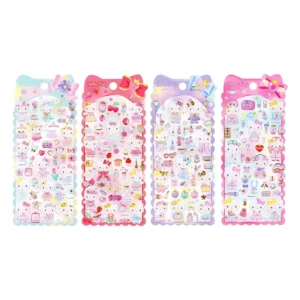 White Cat Clear Sticker Sheets, 4 Designs, Cartoon Thin Decals for Journals and DIY Stationery Decor