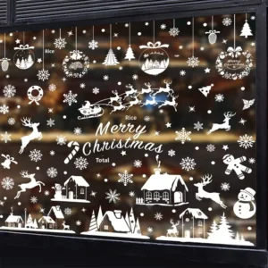 White Christmas Static Window Decals No Residue PVC Stickers Snowflake Snow House Pendant Holiday Window Scene Decor