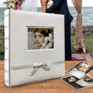 White Leather Wedding Photo Album, 4×6, 200 Photos, 10x15cm