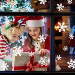 White Snowflake Static Window Clings Set Christmas Snow Glass Stickers for Christmas Decorating