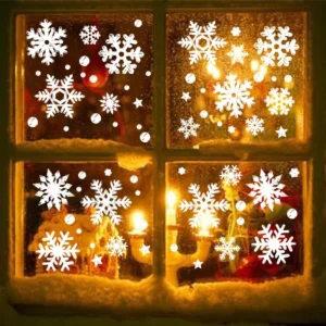 White Snowflake Window Stickers for Christmas Removable Winter Wonderland Decals for Glass Storefront