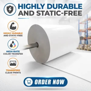 White Sublimation Transfer Paper Jumbo Roll for Clothing, 98% Transfer Rate, for Light and Dark Fabrics