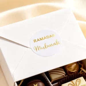 White and Gold Foil Ramadan Mubarak Paper Stickers for Islamic Gift Decoration