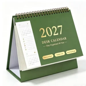 Wire-O Bound Art Paper Foldable Desk Calendar and Monthly Planner