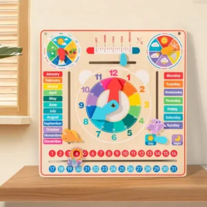 Wooden All-in-One Calendar Clock Board Time Date Weather Season Learning Montessori Preschool Educational Toy