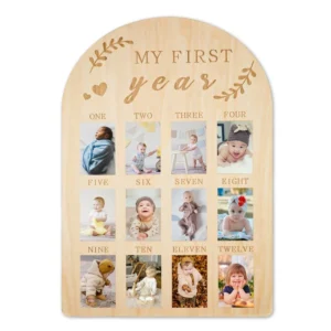 Wooden Baby Milestone Photo Frame and Growth Memory Month Calendar