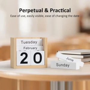 Wooden Block Perpetual Date Display Desk Calendar