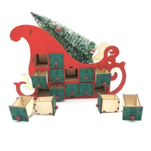 Wooden Christmas Sled Advent Calendar Box, 24-Day