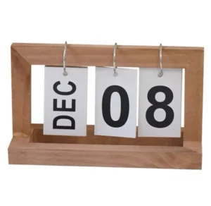 Wooden Perpetual Calendar with Flip Month Date Display for Office and Home Decoration