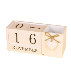 Wooden Rectangle Desk Block Perpetual Calendar Art Deco Design Handcrafted Customizable Logo Christmas