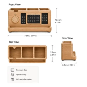 Wooden Single Customized Modern Multifunction Desktop Organizer Perpetual Calendar Phone Stand Pen Holder Office Desk Tools
