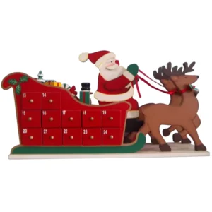 Wooden Sleigh Advent Calendar 24 Drawer Reusable Christmas Decor Holiday Countdown for Kids and Adults