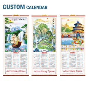 Year of the Goat Chinese Lunar Calendar Logo Cane Wall Scroll Faux Rattan Home Decor